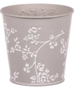 Obal na kvetináč šedý s bielymi ružami, 11 cm%